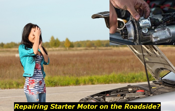 repairing starter motor on the roadside